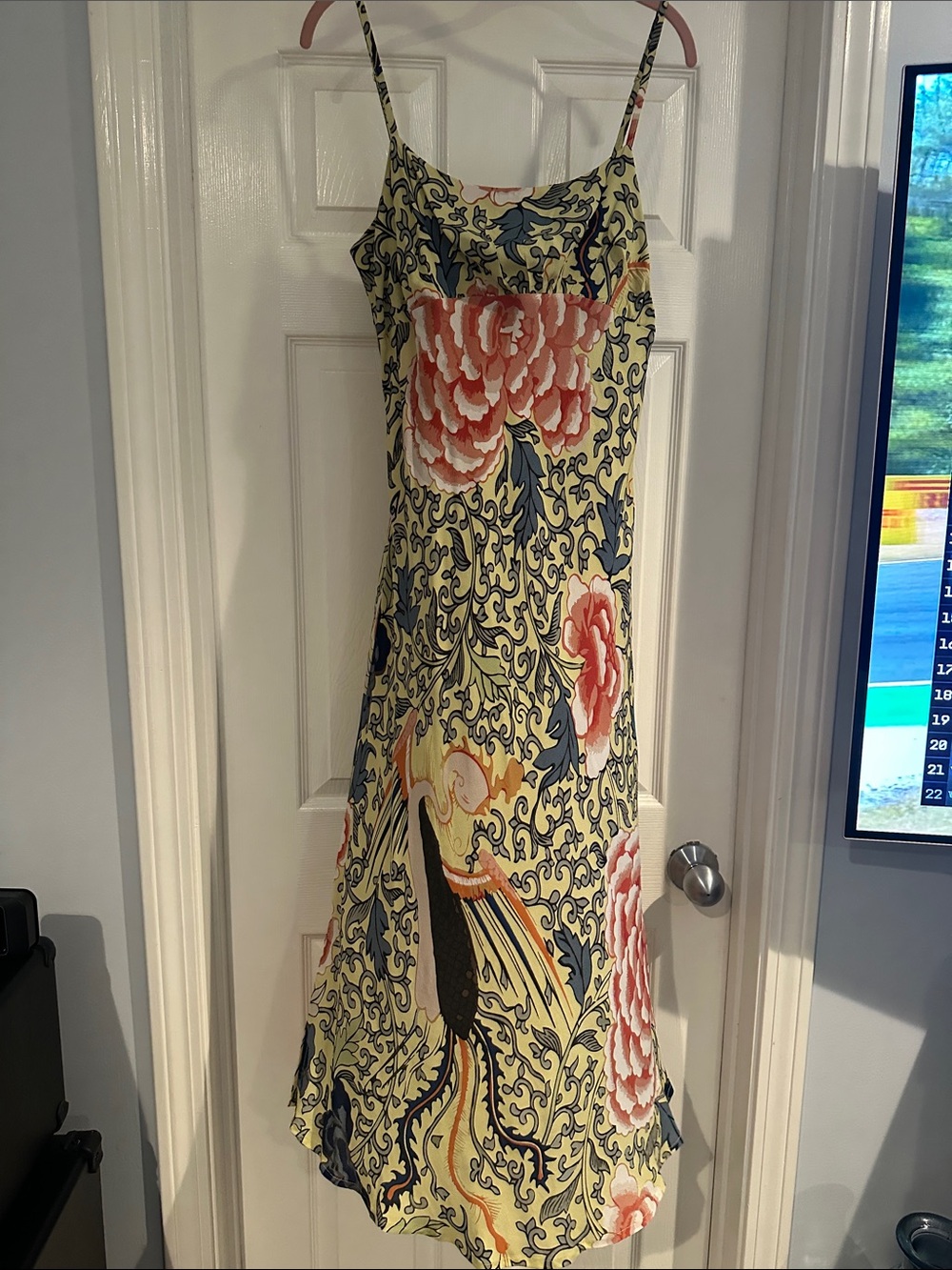 Anthropologie Floral Slip Midi Dress in Cream, Coral & Navy